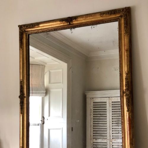 HUGE 19TH CENTURY FRENCH GILT RECTANGULAR MIRROR MERCURY GLASS - ADDITIONAL PHOTO 6