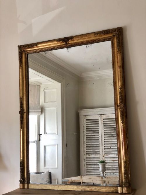HUGE 19TH CENTURY FRENCH GILT RECTANGULAR MIRROR MERCURY GLASS - ADDITIONAL PHOTO 7