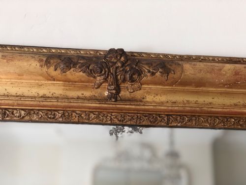 HUGE 19TH CENTURY FRENCH GILT RECTANGULAR MIRROR MERCURY GLASS - ADDITIONAL PHOTO 11