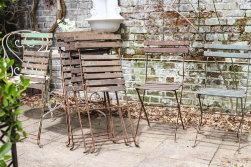 SET OF 6 FRENCH ANTIQUE GARDEN BISTRO FOLDING CHAIRS - ADDITIONAL PHOTO 1