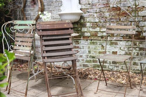 SET OF 6 FRENCH ANTIQUE GARDEN BISTRO FOLDING CHAIRS - ADDITIONAL PHOTO 2