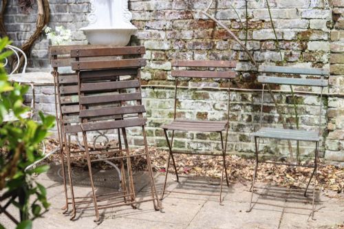 SET OF 6 FRENCH ANTIQUE GARDEN BISTRO FOLDING CHAIRS - ADDITIONAL PHOTO 5