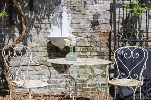 19th century french antique wrought iron table and 2 garden chairs set - CATEGORY: ANTIQUE FURNITURE - DATED 19TH CENTURY