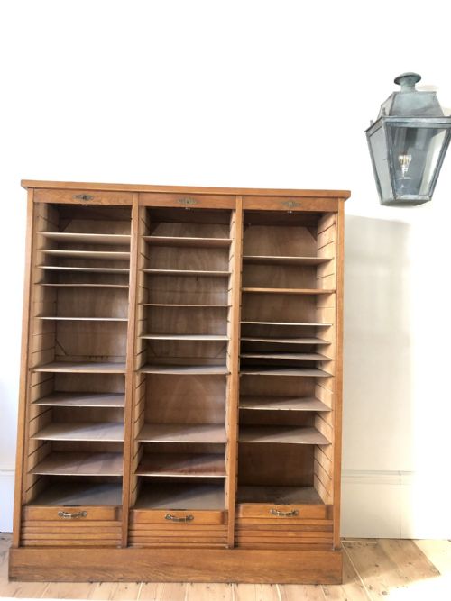 FRENCH ANTIQUE TRIPLE OAK TAMBOUR FILING CABINET - ADDITIONAL PHOTO 2
