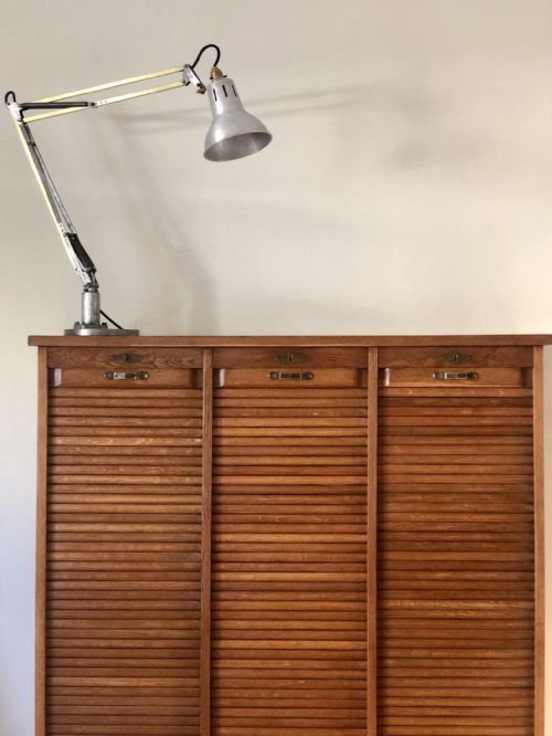 FRENCH ANTIQUE TRIPLE OAK TAMBOUR FILING CABINET - ADDITIONAL PHOTO 4