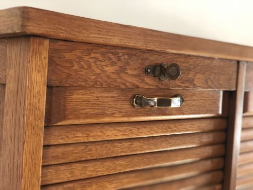 FRENCH ANTIQUE TRIPLE OAK TAMBOUR FILING CABINET - ADDITIONAL PHOTO 5