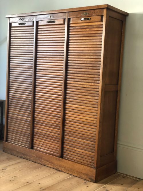 FRENCH ANTIQUE TRIPLE OAK TAMBOUR FILING CABINET - ADDITIONAL PHOTO 10