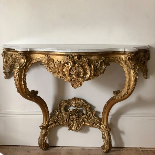 large 19th century french gilt and marble console table - CATEGORY: ANTIQUE TABLES - DATED 1880