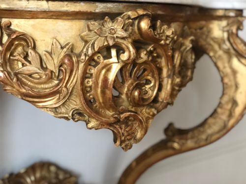 LARGE 19TH CENTURY FRENCH GILT AND MARBLE CONSOLE TABLE - ADDITIONAL PHOTO 1