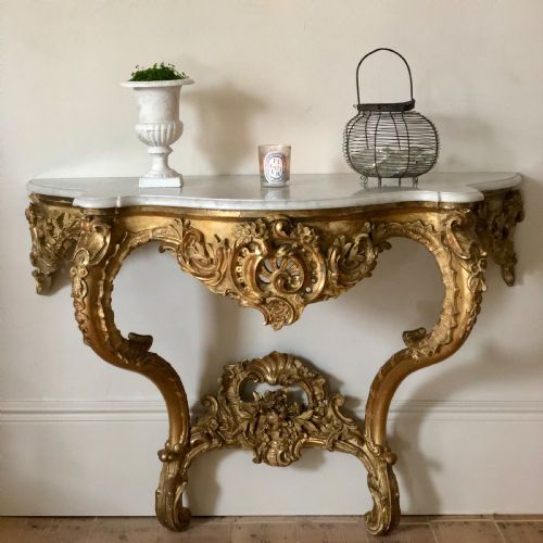 LARGE 19TH CENTURY FRENCH GILT AND MARBLE CONSOLE TABLE - ADDITIONAL PHOTO 4