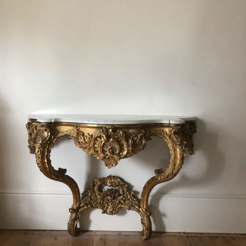 LARGE 19TH CENTURY FRENCH GILT AND MARBLE CONSOLE TABLE - ADDITIONAL PHOTO 9