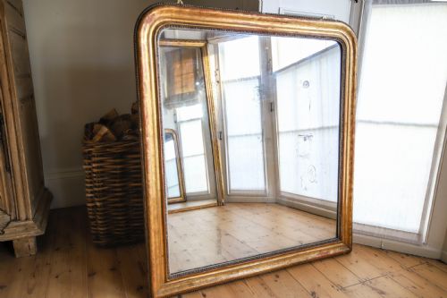 WIDE 19TH CENTURY FRENCH LOUIS PHILIPPE GILT MIRROR MERCURY GLASS - ADDITIONAL PHOTO 4
