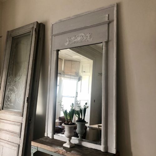 LARGE FRENCH ANTIQUE PAINTED MIRROR MERCURY GLASS - ADDITIONAL PHOTO 6