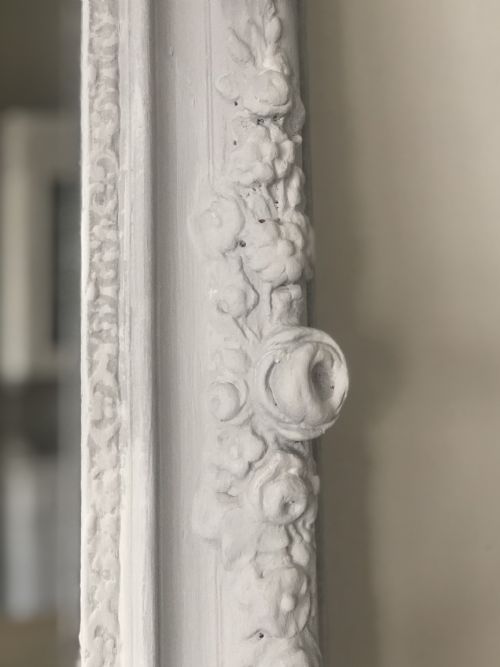 19TH CENTURY FRENCH ANTIQUE PAINTED MIRROR MERCURY GLASS - ADDITIONAL PHOTO 2