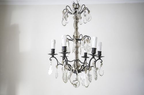 french antique crystal 6 branch chandelier - CATEGORY: ANTIQUE LIGHTING - DATED 1880