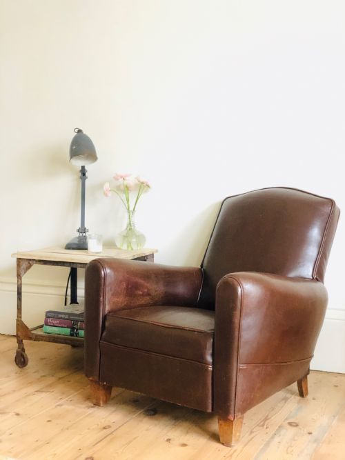 art deco french vintage leather club chair c1930 - CATEGORY: ANTIQUE CHAIRS - DATED 1930