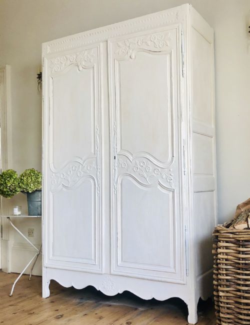 antique french painted oak armoirewardrobelinen press with hanging rail - CATEGORY: ANTIQUE WARDROBES - DATED 1850