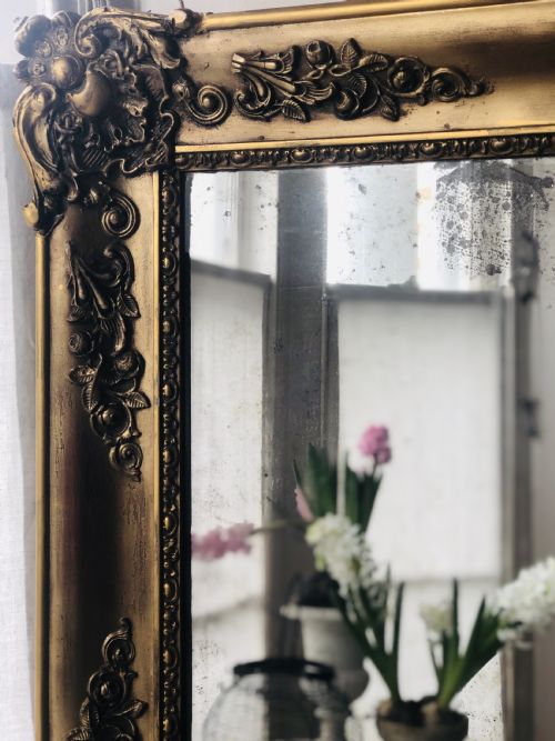 FRENCH ANTIQUE GILT MIRROR FOXED DISTRESSED MERCURY GLASS - ADDITIONAL PHOTO 1