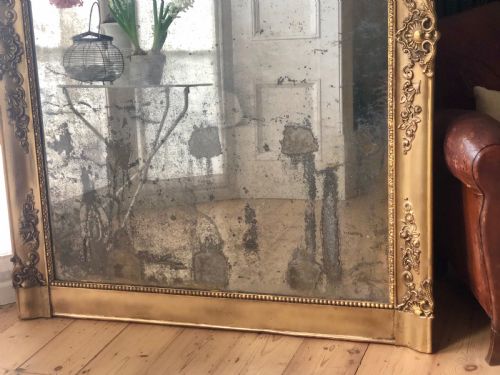 FRENCH ANTIQUE GILT MIRROR FOXED DISTRESSED MERCURY GLASS - ADDITIONAL PHOTO 2
