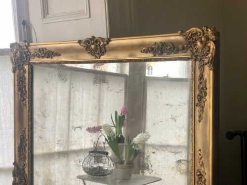 FRENCH ANTIQUE GILT MIRROR FOXED DISTRESSED MERCURY GLASS - ADDITIONAL PHOTO 3