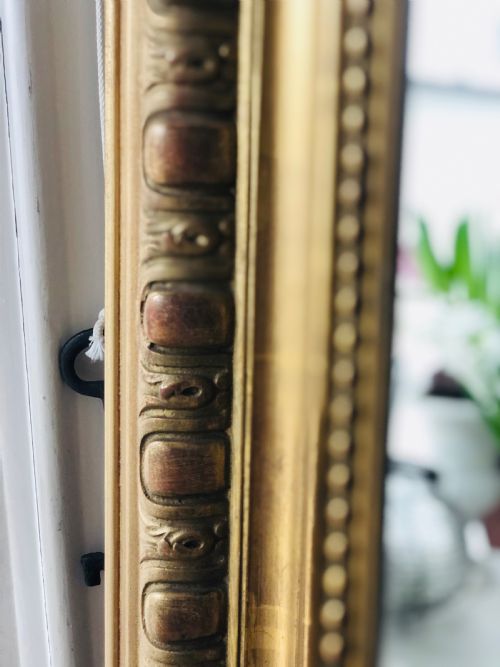 LARGE ANTIQUE FRENCH GILT RECTANGULAR OVERMANTEL MIRROR - ADDITIONAL PHOTO 5