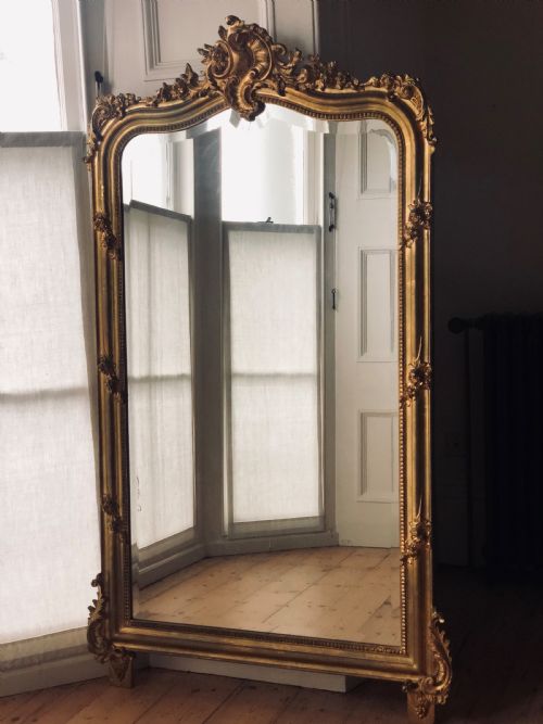 ANTIQUE FRENCH LOUIS XV CRESTED GILT LEANER MIRROR - ADDITIONAL PHOTO 6