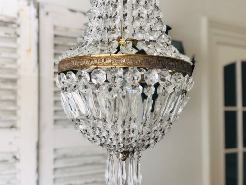 LARGE ANTIQUE FRENCH CRYSTAL BAG BALLOON CHANDELIER C1910 - ADDITIONAL PHOTO 6