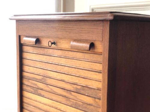 ANTIQUE FRENCH OAK TAMBOUR FRONT FILING CABINET - ADDITIONAL PHOTO 1