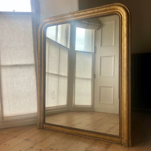 wide antique french louis philippe mirror overmantel - CATEGORY: ANTIQUE MIRRORS - DATED 19TH CENTURY