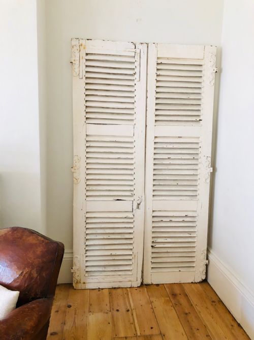antique french oak painted shutters moustache hinges - CATEGORY: ANTIQUE MISCELLANEOUS - DATED 19TH CENTURY