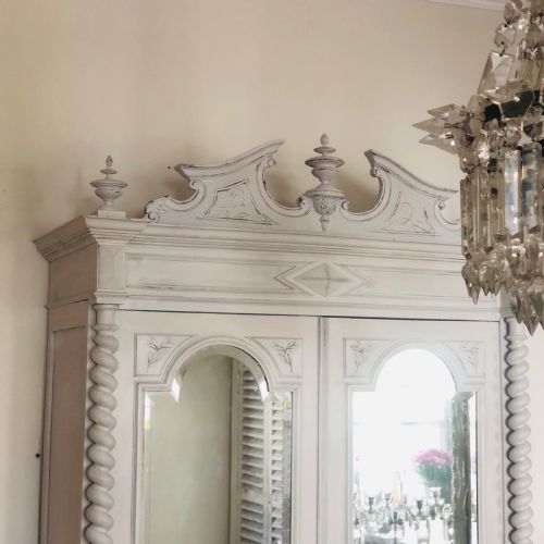 ANTIQUE FRENCH PAINTED MIRRORED DOUBLE ARMOIRE - ADDITIONAL PHOTO 1