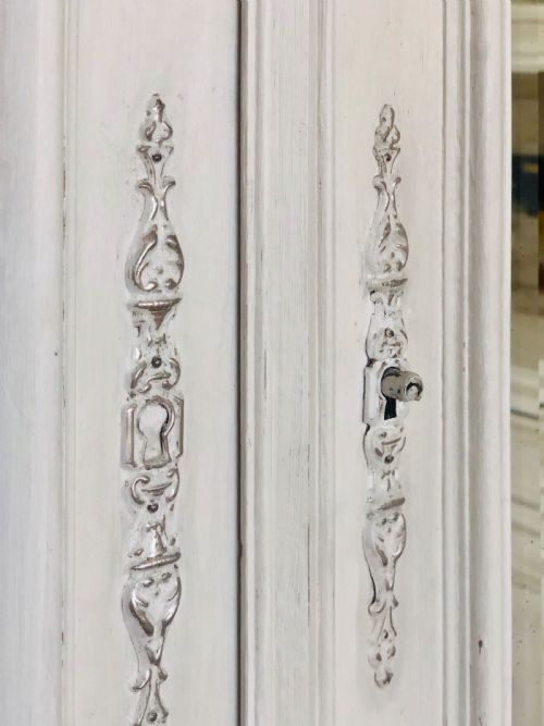 ANTIQUE FRENCH PAINTED MIRRORED DOUBLE ARMOIRE - ADDITIONAL PHOTO 2
