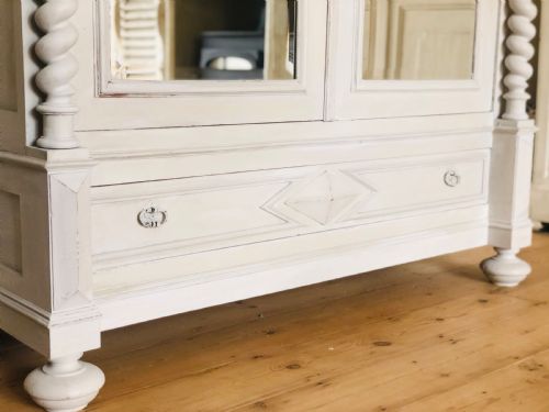 ANTIQUE FRENCH PAINTED MIRRORED DOUBLE ARMOIRE - ADDITIONAL PHOTO 4