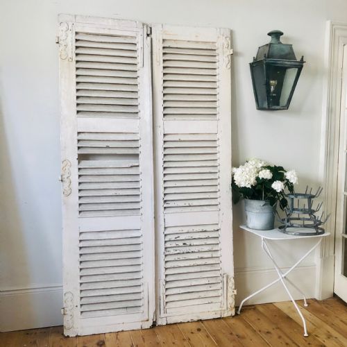 ANTIQUE FRENCH OAK PAINTED SHUTTERS MOUSTACHE HINGES - ADDITIONAL PHOTO 1