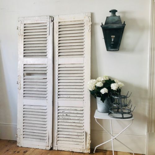 ANTIQUE FRENCH OAK PAINTED SHUTTERS MOUSTACHE HINGES - ADDITIONAL PHOTO 3
