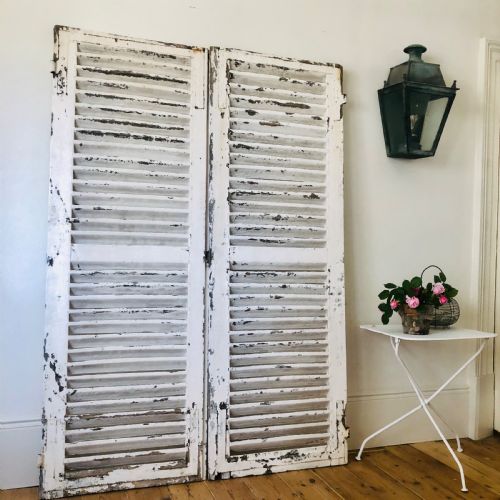 ANTIQUE FRENCH OAK PAINTED SHUTTERS - ADDITIONAL PHOTO 4