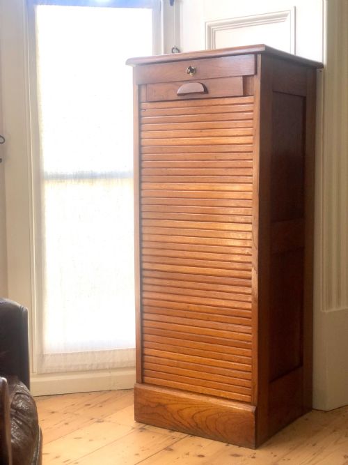 ANTIQUE FRENCH OAK TAMBOUR FILING CABINET - ADDITIONAL PHOTO 1
