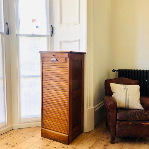 ANTIQUE FRENCH OAK TAMBOUR FILING CABINET - ADDITIONAL PHOTO 2