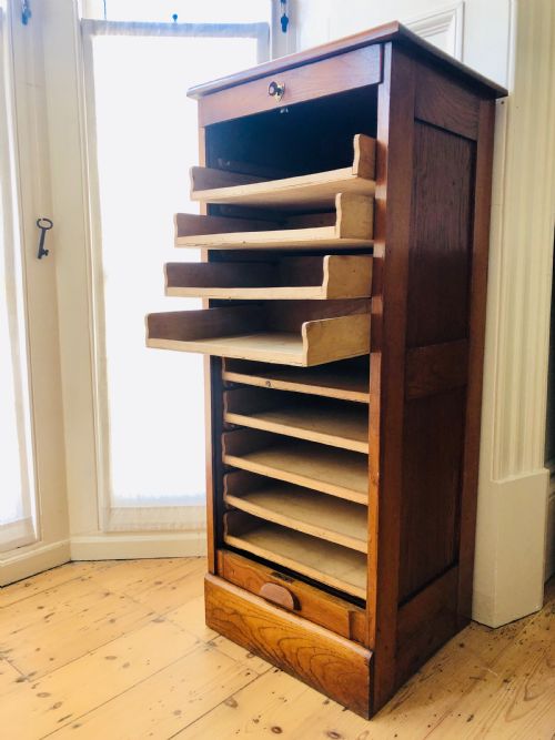 ANTIQUE FRENCH OAK TAMBOUR FILING CABINET - ADDITIONAL PHOTO 3