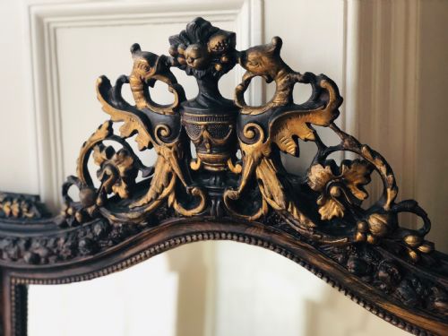 ANTIQUE FRENCH GILT AND WOOD CRESTED MIRROR BEVELLED GLASS - ADDITIONAL PHOTO 1