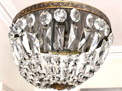 antique french crystal bag chandelier - CATEGORY: ANTIQUE LIGHTING - DATED 1910