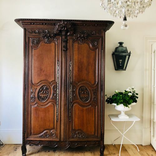 fig 1. 19th century French antique oak armoire wardrobe 