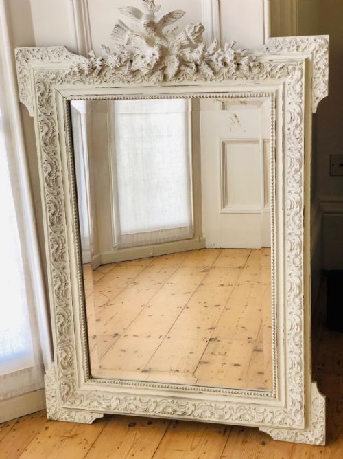 19th century antique french louis xv painted mirror bevelled glass - CATEGORY: ANTIQUE MIRRORS - DATED 19TH CENTURY