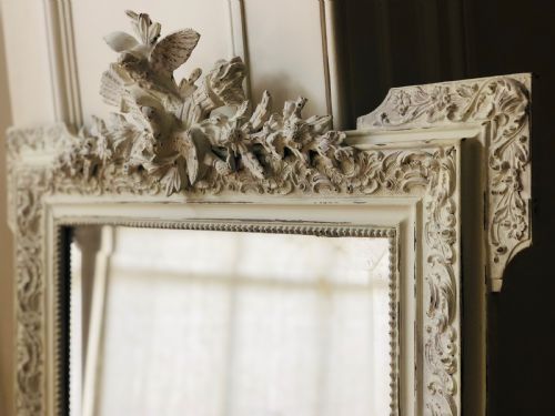 19TH CENTURY ANTIQUE FRENCH LOUIS XV PAINTED MIRROR BEVELLED GLASS - ADDITIONAL PHOTO 7