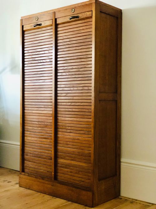 antique french oak double tambour filing cabinet - CATEGORY: ANTIQUE CABINETS - DATED 1920