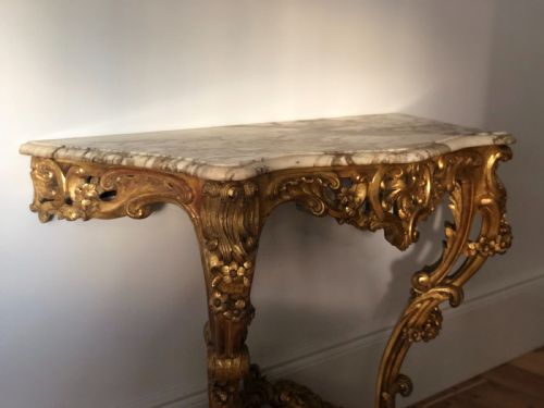 ANTIQUE FRENCH CARVED GILT WOOD AND MARBLE CONSOLE TABLE C1880 - ADDITIONAL PHOTO 3