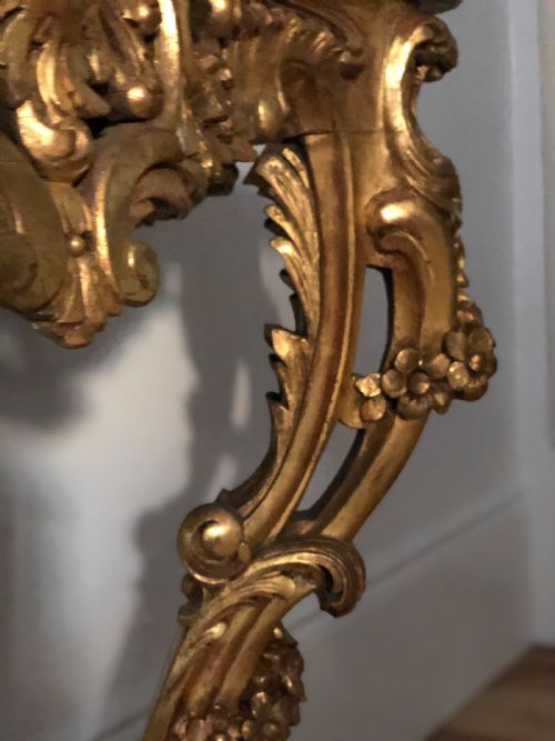 ANTIQUE FRENCH CARVED GILT WOOD AND MARBLE CONSOLE TABLE C1880 - ADDITIONAL PHOTO 5