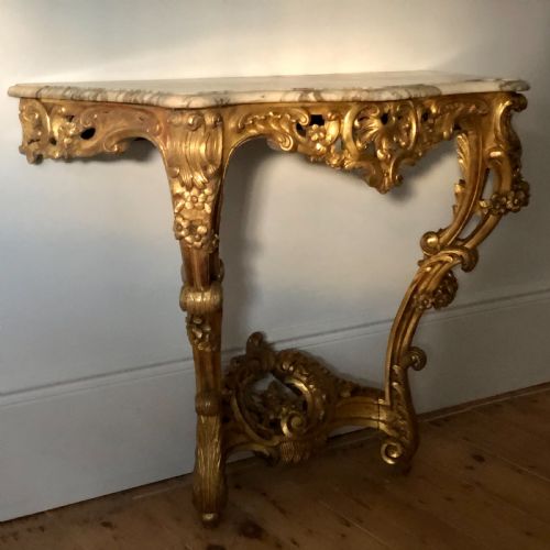 ANTIQUE FRENCH CARVED GILT WOOD AND MARBLE CONSOLE TABLE C1880 - ADDITIONAL PHOTO 6