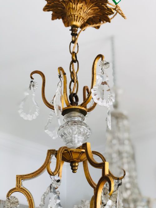 ANTIQUE FRENCH CRYSTAL CAGE CHANDELIER REWIRED - ADDITIONAL PHOTO 3