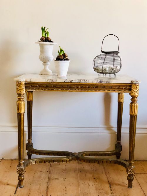 ANTIQUE FRENCH GILT AND MARBLE OCCASIONAL TABLE - ADDITIONAL PHOTO 1